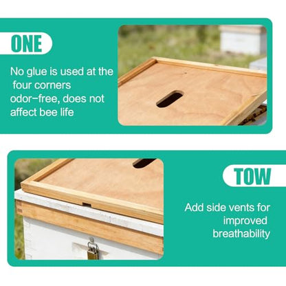 2Pcs Bee Hive Inner Cover 10 Frame with 2 Bee Escapes | Beeswax-Coated Fir Wood, Vents Reduce Moisture. Notch Feeds Syrup. Fits 10-Frame Langstroth. Maintains Stable Temp.