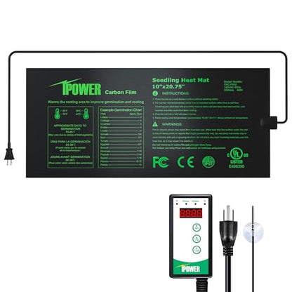 iPower 10"x20.75" Seedling Heat Mat and Digital Thermostat Combo Set, Warm Hydroponic Heating Pad for Germination, Indoor Gardening, Greenhouse - size: 10" x 20.75", style: with Controller