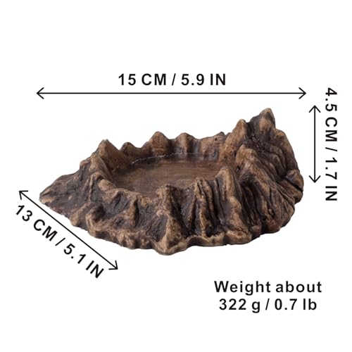 Rockery Reptiles Food Bowl, Landscaping Tank Accessory | Amphibian Feeding Bowl ,Small Pets Water Dish Terrarium Decor for Lizards,Gecko,Chameleon,Snake,Tortoise,Brown,1 Piece