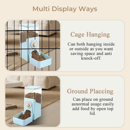 41 oz Hanging Gravity Feeder for Small Animals, Rabbits & Guinea Pigs | Adjustable Cage Height | No-Open-Cage Refill | Space-Saving | Clear Reservoir | Versatile Food Compatibility - color: Light Blue