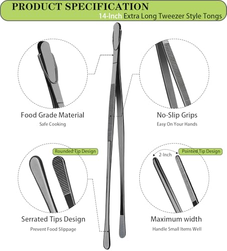 JETKONG 2 Pcs 14-Inch Food Tweezer Tongs Extra Long Stainless Steel Kitchen Tweezer Cooking Tweezers (Black) - color: Black, size: 14+14 Inch
