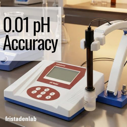 Fristaden Lab Benchtop pH Meter | 6621 Electrode | For semi-soft foods and fruits. High accuracy 0.01 pH. Calibration solutions included. USA company.