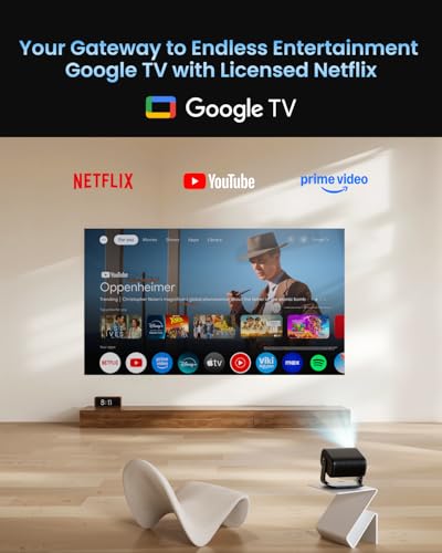 Dangbei MP1 MAX Triple Laser Projector 4K - 3100 ISO Lumens, 110% BT.2020, Google TV with Netflix Officially, 300'' Display, 2x12W Dolby Audio DTS:X, HDR10+, Blu-ray 3D
