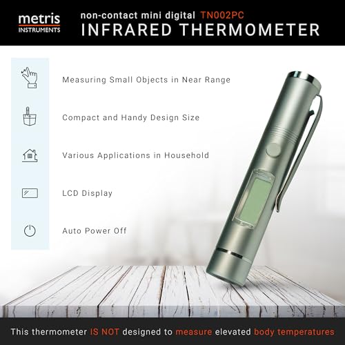 Mini Digital Infrared Thermometer Certified to UL4200A Reese’s Law for Reptiles, Playground, Automotive, [ -27.4° to 428 °F ] (-33° to 220 °C) 1:1 D:S Ratio, Model TN002PC NO Laser