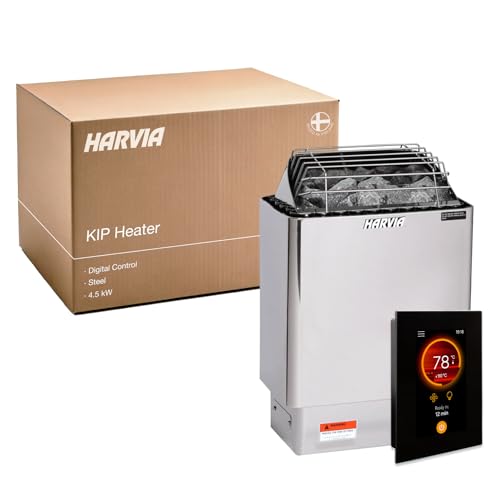 Harvia KIP Sauna Heater, Wall Mounted Electric Sauna Stove, Stainless Steel 240v Heater with Sauna Stones Included, Large Stone Cavity for Maximum Heat Release (4.5kW - Fenix Digital Controller) - style: 4.5kW - Fenix Digital Controller