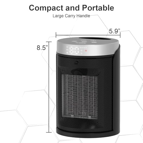 Space Heater, AUBKN Small Portable Electric Heaters for Indoor Use with Thermostat and Remote,12H Timer, 5 Mode, 1500W PTC Ceramic Fast Safety Heat for Home Office Bedroom