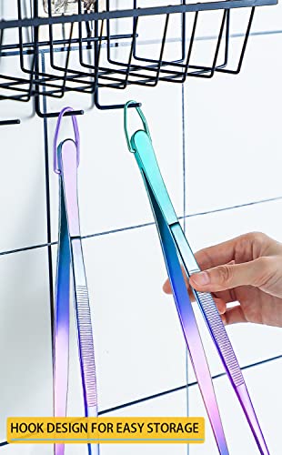 JETKONG 2 Pcs 12-Inch Culinary Tweezers Food Tweezers Kitchen Tweezer Tongs for Cooking (Rainbow) - color: Rainbow, size: 12+12 Inch