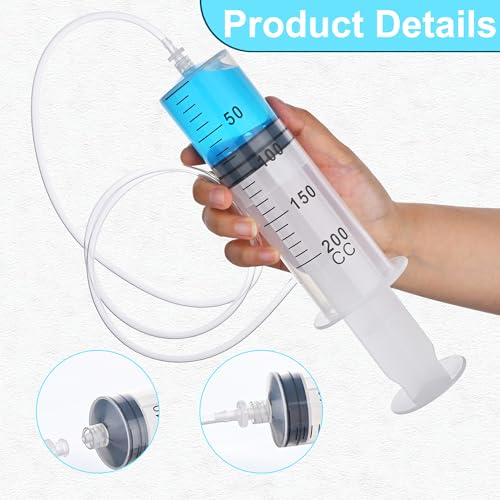 2 Pack 200ml Luer Lock Syringe with 39" Tube and Luer Connectors | 200cc Large Plastic Syringes for Liquid, Oil, Feeding, Watering - size: 200ml