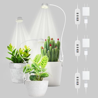Shyineyou Small Grow Lights for Indoor Plants Full Spectrum,Plant Lights for Indoor Growing, Clip on Plant Grow Light with 3/9/12H Timer for Succulents,Small Plants, 3-Pack - size: 3P