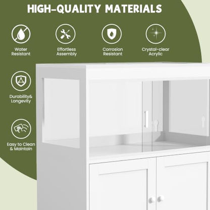 Large Reptile Tank 60 Gallon with Cabinet – Bearded Dragon Tank with Sliding Door Handle, Wheels & Metal Mesh Roof for Lizards and Geckos