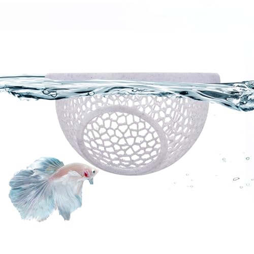 Floating Betta Hide & Shrimp Cave – 3D Printed Aquarium Hammock with Marble Texture, Feeder Ring & Rest Spot for Betta Fish, Nano Tanks, Corydoras, Shrimp – Safe PLA - color: Grey