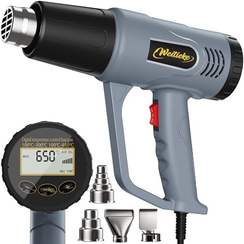 Heat Gun LCD Digital Display 122-1202℉ 7 Level Temperature Control Hot Air Gun with 4 Nozzles Fast Heating Overload Protection 10Ft Power Cord for Shrink Tubing, Vinyl Wrap, Crafting,Resin