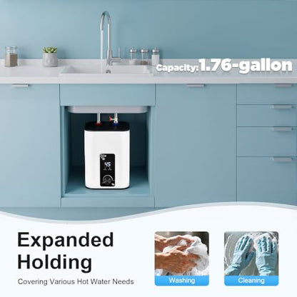 Small Tank Water Heater Electric, 2 Gallon Mini Under Sink Water Heater, 110V Tankless Water Heater Electric, 1500W Point of Use RV Water Heater for Rv Trailer (Top Outlet) - style: Top Outlet