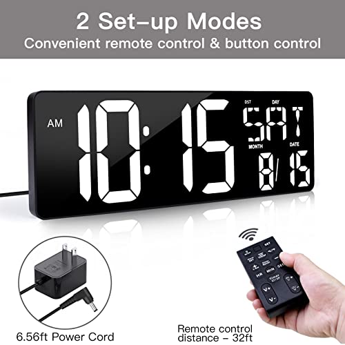 XREXS 17.2 Inch Large Digital Wall Clock with Remote Control | LED Large Display Count Up & Down Timer, Adjustable Brightness Alarm Clock with Temperature for Living Room, Home, Gym - color: White
