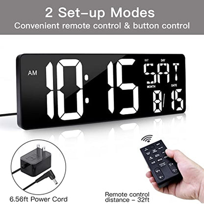 XREXS 17.2 Inch Large Digital Wall Clock with Remote Control | LED Large Display Count Up & Down Timer, Adjustable Brightness Alarm Clock with Temperature for Living Room, Home, Gym - color: White