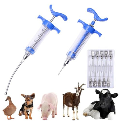 2Pcs 20ML Livestock Syringe, Reusable Adjustable Goat Drench Syringe, with 1 Drench Nozzle 10 Needles, Suitable for Chickens, Ducks, Geese, Lambs, Piglets Cub - size: 20ML