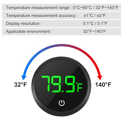 2Pcs Digital Aquarium Thermometer Fish Tank Digital LED Display Thermometer Fahrenheit Aquarium Temperature Sensor with LED Touch Screen for Aquarium Glass Containers Plant Reptile Turtle Tank-Black - color: 2pcs round-black