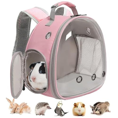 Guinea Pig Carrier, Clear Bubble Window for Guinea Pig, Bunny Rat Bird (Pink, Backpack) - color: Pink