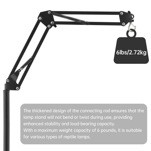RTNLIT Reptile Lamp Stand - 16.14" to 81.88" Adjustable Height | 360° Swing Arm, Up to 6 Pounds, Metal Bracket Floor Heat Light Holder, For Bearded Dragon Lizards Turtles Snake and Chicks - size: 16-inch to 82-inch
