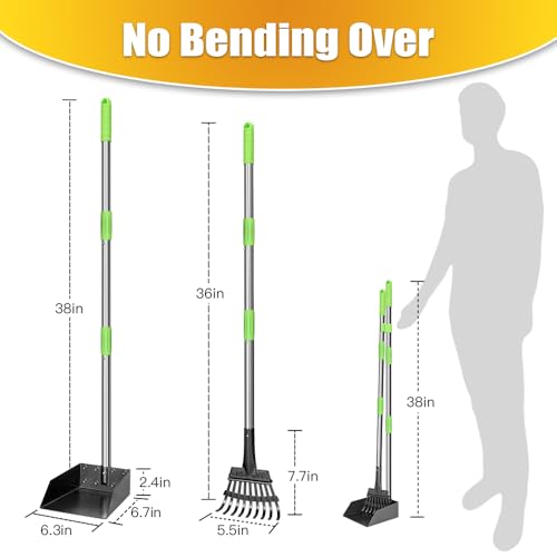 Pooper Scooper, Dog Pooper Scooper Long Handle Stainless Metal Tray and Rake for Medium Small Dogs Heavy Duty Pet Supplies to Use for Grass, Dirt or Gravel - size: 1. Rake + Tray