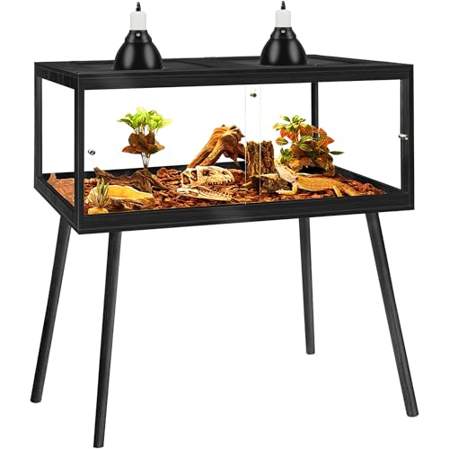 Bearded Dragon Tank with Legs Stand 81 Gallons, Acrylic Panel Lizard Tank, Reptile Tank with Metal Mesh Roof Door (Black, 48"x20"x20") - color: Black, size: 48"x20"x20"