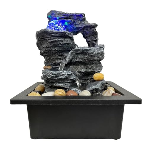 Indoor Tabletop Water Fountain Rotating Ball Rock Waterfall Fountain with Colorful Lights and Natural River Rocks, Zen Meditation for Home Office Decor (B) - color: B