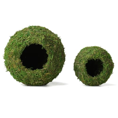 USMOLA Mossy Caves, Artificial Green Moss Caves Hide for Pet Reptile Frogs and Snakes, Terrarium & Vivarium Decor, Crested Gecko Tank Decor (6" - Woodland Green)