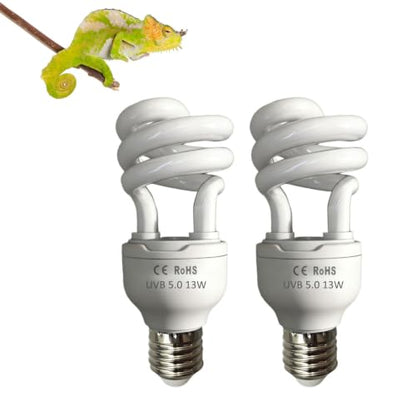 2 Pack E26 5.0 UVA UVB Reptile Light Bulb 13W | UVB Light Tropical Compact Fluorescent Terrarium Lamp for Chameleon Iguana Turtle Gecko Frog Snake - size: 13W UVB 5.0