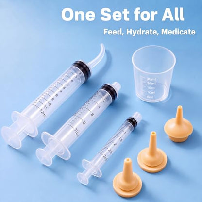 Silicone Feeding Nipple and Syringes for Newborn Kittens, Puppies, Small Animals,3 Size Nipple+3ML/10ML /12ML Feeding Syringe
