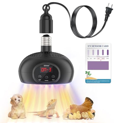 Chicken Coop Heater Lamps,200W-350W-500W Reptile Heating Lamp Upgraded with UVA UVB Ligh 3-6-9-12H Timer,Protable Greenhouse Heater for Outdoor Chicken Coop for Reptile Rabbits Dog Cats (5.2 Inch)