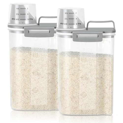 TBMax Rice Storage Container 2 Pack, Plastic Kitchen Pantry Food Storage Container with Cup, Small Pet Dog Cat Food Container Dispenser-Grey - color: Grey & Grey