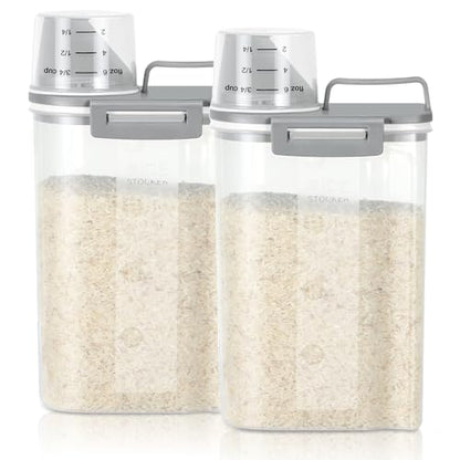 TBMax Rice Storage Container 2 Pack, Plastic Kitchen Pantry Food Storage Container with Cup, Small Pet Dog Cat Food Container Dispenser-Grey - color: Grey & Grey