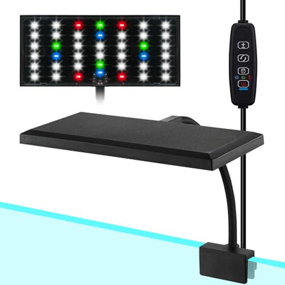 Clip On Aquarium Light with Timer for 3 to 8 Gal Fish Tank (Dimmable Full Spectrum LED) USB Moving Lamp for Open Terrarium (Adapter NOT Included), Black, DM-USBLIGHT+T02
