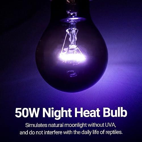 REPTI ZOO 2PCS Reptile Night Heat Lamp, 50W Moonlight Heat Bulb Infrared Heating Light Purple Reptile Heat Lamp Night Bulb for Bearded Dragon, Lizard, Snake, Turtle - style: 50W Night Heat Lamp