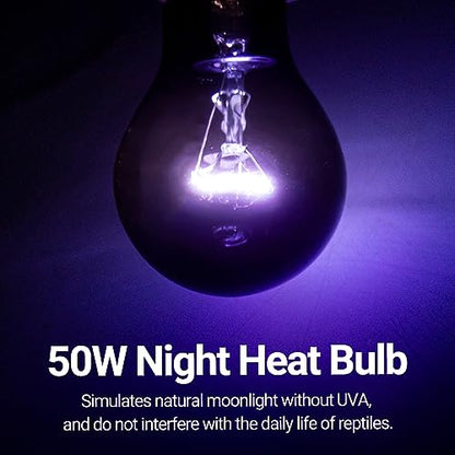 REPTI ZOO 2PCS Reptile Night Heat Lamp, 50W Moonlight Heat Bulb Infrared Heating Light Purple Reptile Heat Lamp Night Bulb for Bearded Dragon, Lizard, Snake, Turtle - style: 50W Night Heat Lamp