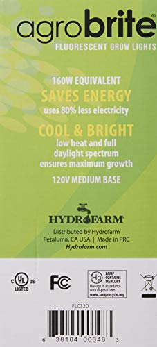 Hydrofarm Agrobrite FLC32D Compact, 32 Watt, 6400K Fluorescent Spiral Grow Lamp, 1 Count (Pack of 1), Brown/A - style: 32W/6400K