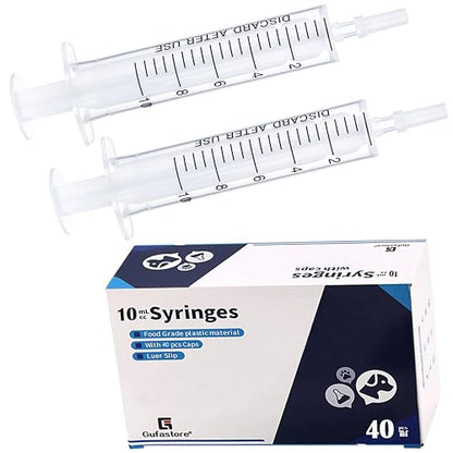 40pcs 10ml/cc Plastic Syringes with Caps for Industry Lab Pet Feeding - size: 10ml/cc