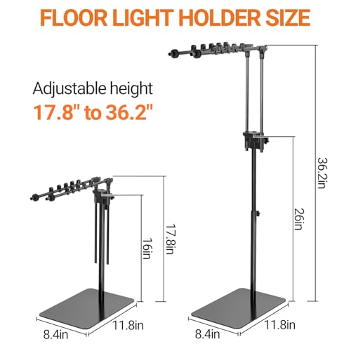 Reptile Dual Lamp Stand, Floor Light Holder with Adjustable Heigh Bracket Metal Support for Reptile & Amphibian Terrarium Tank Vivarium Cage