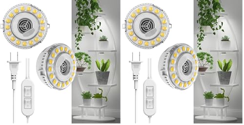 SANSI LED Puck Grow Light, 10W (150 Watt Equiv) Full Spectrum 2-Head Lamp for Plants with Ceramic Tech, Hanging Lights with ON/Off Switch for Plant Shelf Greenhouse Hydroponic (Pack of 2) - size: Puck Grow Light with ON/Off Switch (Pack of 2)