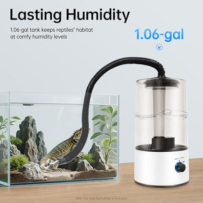 4L/1.06gal Reptile Humidifier, 110-220V 1.31-5.25 Ft Hose Length Tabletop Reptile Fogger, 3 Spray Levels Fogger for Reptile Tank, Reptiles Mister for Geckos, Snakes, Turtles, Lizards, Frogs