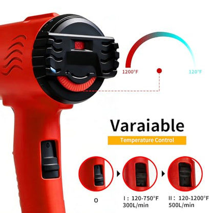 1800W Heat Gun - BILLION GOLD 3D Grip Heavy Duty Hot Air Gun 120℉-1200℉ | Fast Heat Dual Temp Kit with 4 Nozzles, Overheat Protection For Resin Craft, Paint Removal, Heat Shrink Tubing & Diy Crafts