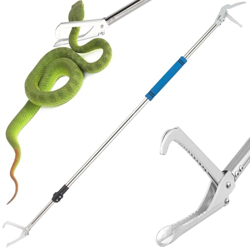 Snake Grabber Tool, 69" Snake Tongs Long Handle for Rattlesnake Reptile Tongs Heavy Duty Long Catcher Reach Grabber Stainless Steel Materials Sponge Handle Wide Jaw (69 inches)