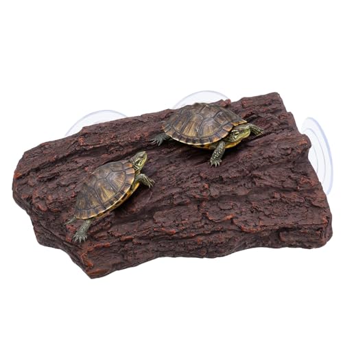 Turtle Basking Platform, 1 Count | Realistic Bark Design, 3 Strong Suction Cups, Sloped Ramp, For Aquatic Turtles, Reptiles, Frogs, Lizards