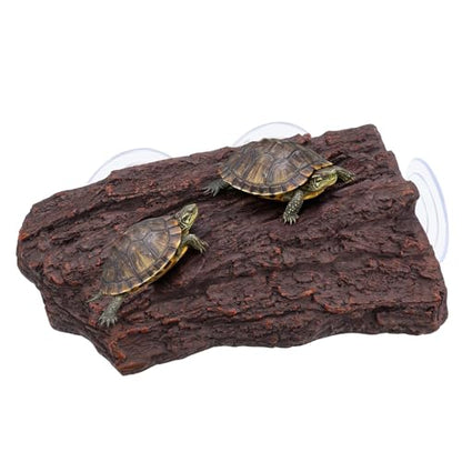 Turtle Basking Platform, 1 Count | Realistic Bark Design, 3 Strong Suction Cups, Sloped Ramp, For Aquatic Turtles, Reptiles, Frogs, Lizards