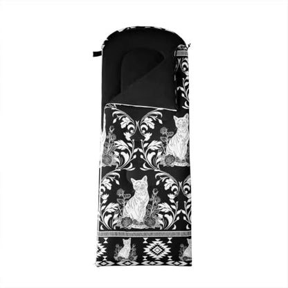 Erosebridal Longhorn Cow Skull Gothic Witchy Damask Sleeping Bag for Kids Camping Blanket for Hiking Travel Hunting Sleep Bag - color: Black and White Little Cats