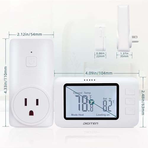 DIGITEN Wireless Thermostat WTC100 Pro Temperature Controller for Cooling & Heating, Remote Controlled Outlet, Easy-to-Use and Non-Programmable Plug in Thermostats for Home