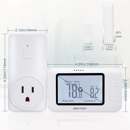 DIGITEN Wireless Thermostat WTC100 Pro Temperature Controller for Cooling & Heating, Remote Controlled Outlet, Easy-to-Use and Non-Programmable Plug in Thermostats for Home