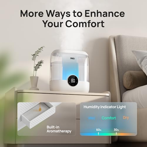 DREO 6L Humidifiers for Bedroom, 60H Runtime, 28 dB Quiet, HM524 | Precise Humidity Control, Easy to Refill & Clean, Nightlight, Cool Mist Humidifiers for Large Room, Baby Nurseries & Plants
