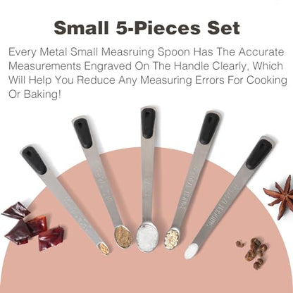 1Pack Small Measuring Spoon Set with Black Silicone Grip | Food-Grade Stainless Steel, High Precision, Dishwasher-Safe, Easy-Read Markings, Multi-Purpose, Lightweight & Durable - color: Black