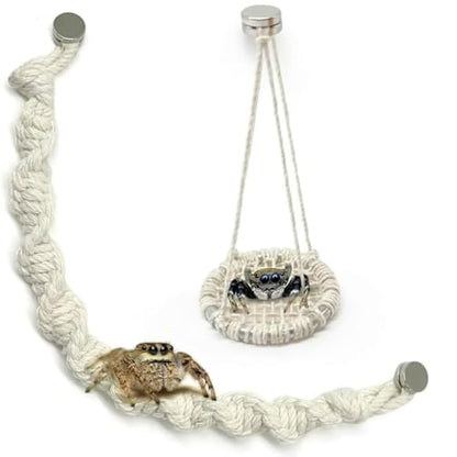 2 Pack Jumping Spider Rope Bridge Swings, Macrame Swing and Climbing Rope Set Habitat Decor, Handmade Jumping Spider Enclosure Accessories for Small Reptiles and Insects